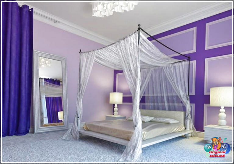 25 disegni e decorazioni per la camera da letto viola () Elegante letto a baldacchino viola camera da letto