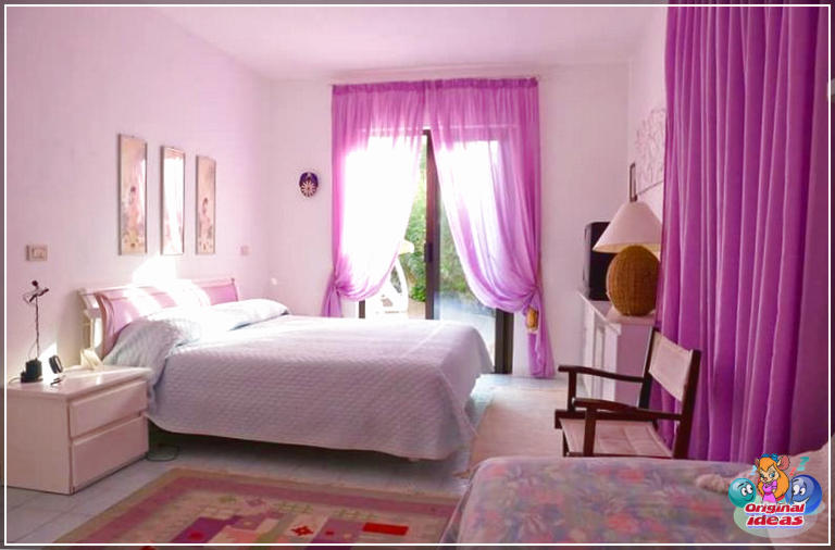 25 lila Schlafzimmer Designs und Dekor () Lila Farbraum mit passendem Vorhangteppich
