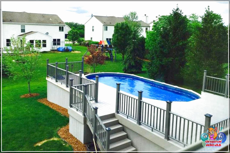 natation Piscine de forme ovale hors sol avec terrasse