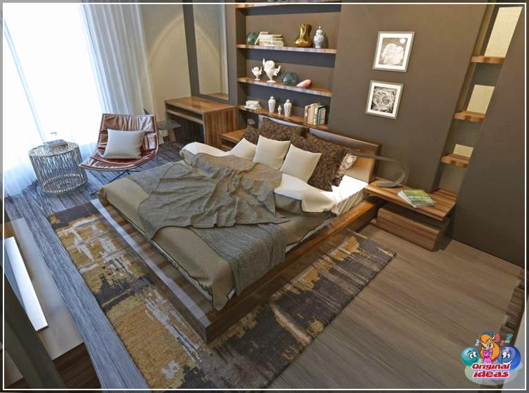 chambre à coucher Chambre de style moderne pour homme avec un design marron foncé