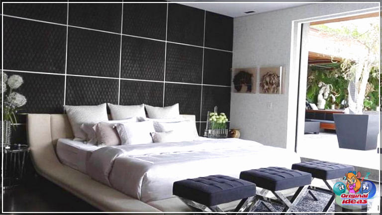 chambre à coucher Chambre des maîtres pour hommes avec mur d'accent noir