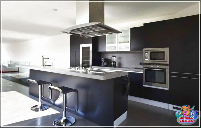 cuisine moderne Cuisine design européenne avec thème noir et comptoirs gris