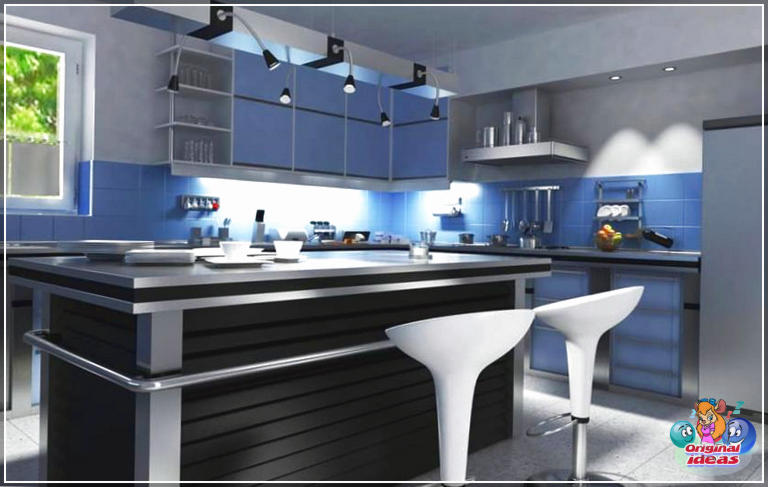 cuisine moderne Cuisine moderne raffinée avec thème bleu et noir