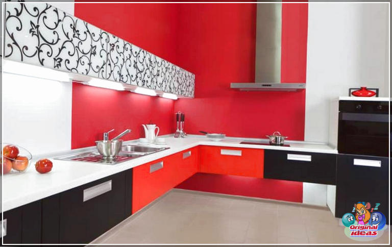 cuisine moderne Cuisine glamour moderne avec un style noir, rouge et blanc