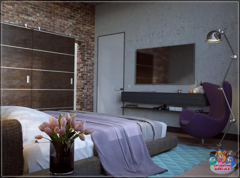 спальня цегляна стіна в сучасній спальні