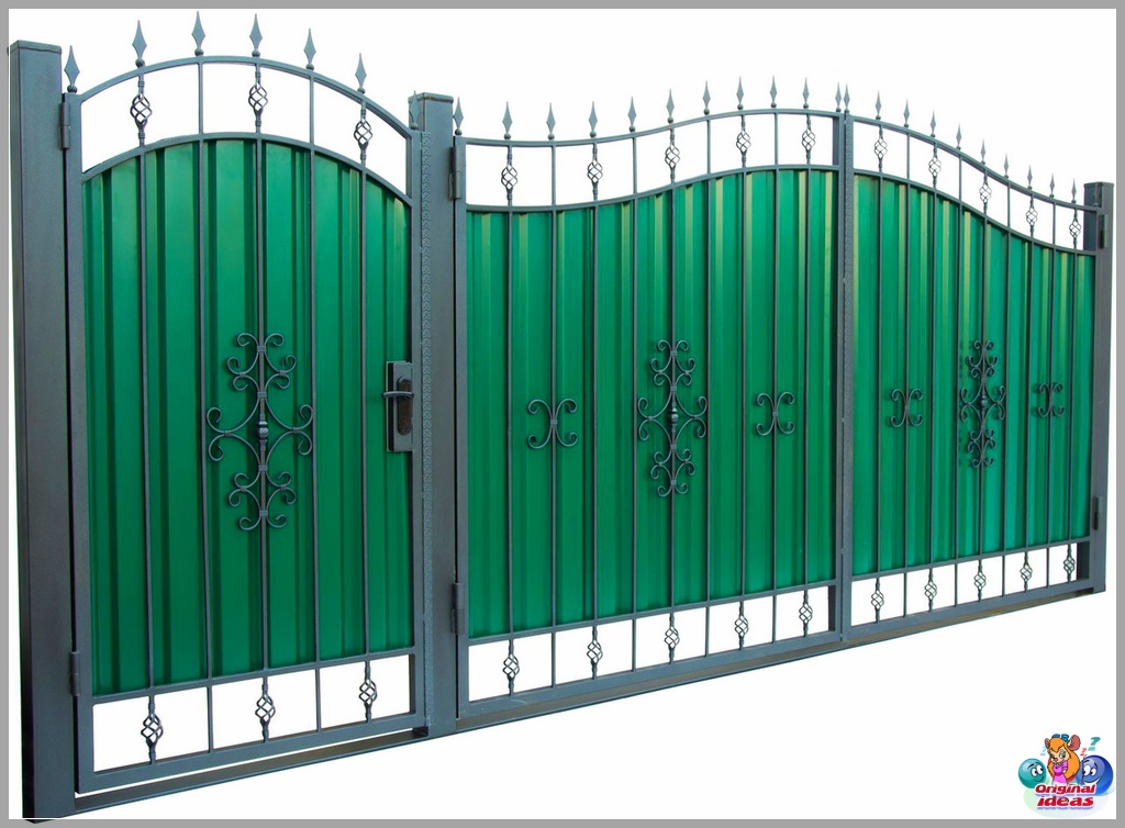 Красиві ворота з профнастилу.  Оригінальні дизайнерські ідеї.
