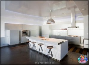 Нацягніце столь на кухні - 90 фотаздымкаў і відэа Прыклады прыгожага дызайну потолочных канструкцый