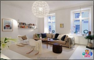 Гасцёўня ў скандынаўскім стылі 2023: У прыватным доме, у невялікай кватэры, з камінам, фота інтэр'ер...