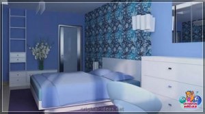 Спальня ў сініх тонах: камбінацыі з іншымі адценнямі, варыянтамі ўпрыгожвання, лепшымі ідэямі і наві...