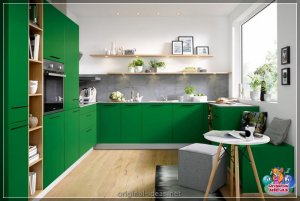 Зялёны колер у інтэр'еры кухні: правілы дызайну, цікавыя ідэі, каляровыя камбінацыі