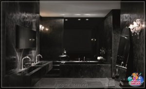 Чорны колер ваннай - 75 фотаздымкаў незвычайных ідэй у інтэр'еры ваннай пакоі
